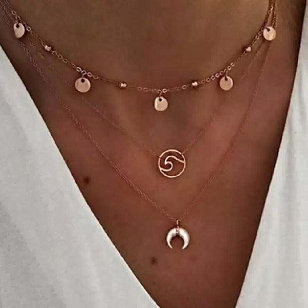 New! Fashion 3 layer necklace beach wave